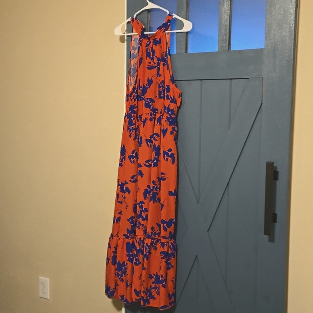 Hot pink and blue halter maxi dress